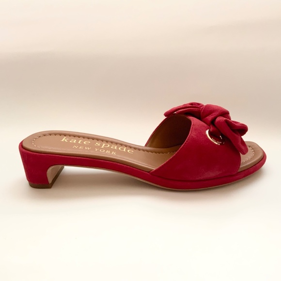 KATE SPADE Lilah Red Suede Knotted Bow Slide Sandals Mules In Lava Falls 7.5 - Picture 12 of 13